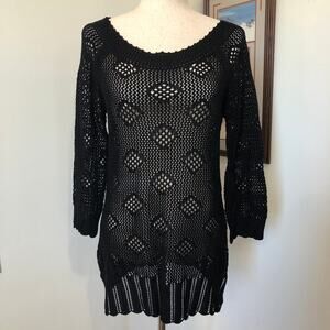 Rafaella Black Knit Tunic Sweater M Crochet Boho Fairy Grunge‎ Whimsigoth Beach